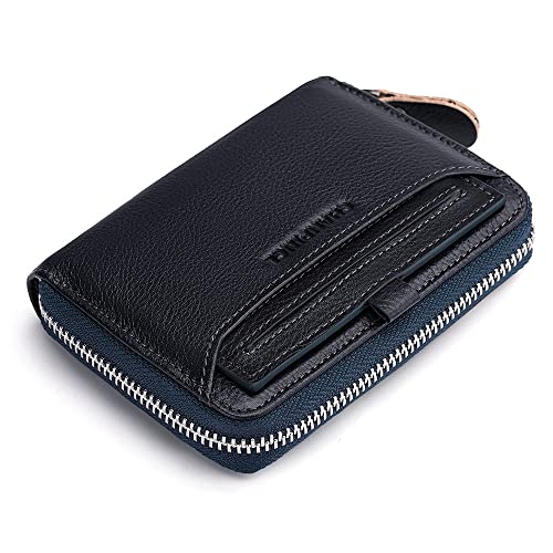 Mens Genuine Leather Zipper Wallet RFID Secure Large Capacity Multi-card Leather Wallets for Men and Extract card (Bluish grey)
