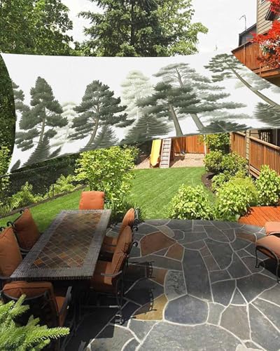 Green Forests Tree Sun Shade Sail Outdoor 12'x16', Pine Maple Trees Nature Pure Color Rectangle Canopy Sunshine Block Sun Shade Canopy Outdoor Canopy Sunshade Awning for Patio Garden Deck