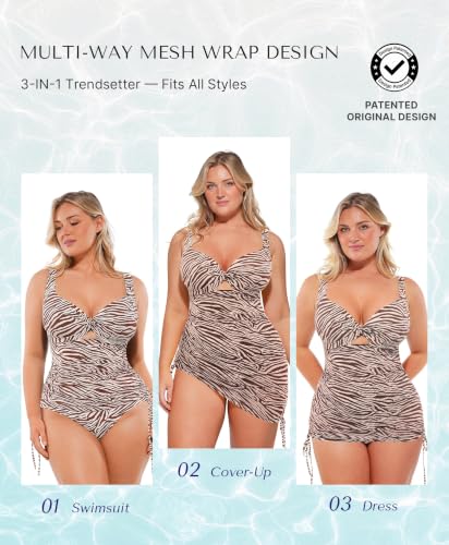 Image of SHAPELLX Tummy Control One Piece Swimsuit with Mesh Wrap Skirt Swim Dress