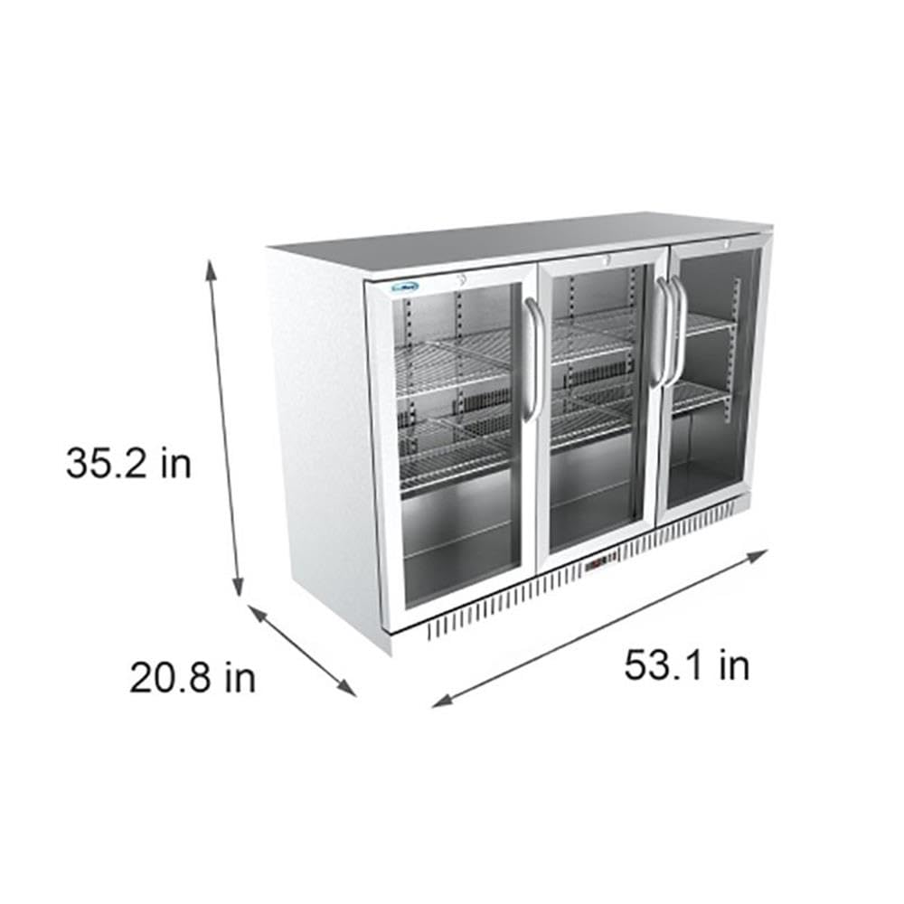 Pemberly Row 3-Door Stainless Steel Back Bar Cooler Refrigerator, Silver Finish, LED Lighting, Glass Doors, 11.3 Cu. Ft. Capacity, Adjustable Shelves, Commercial And Residential Beverage Storage on Fridge.com - View 6