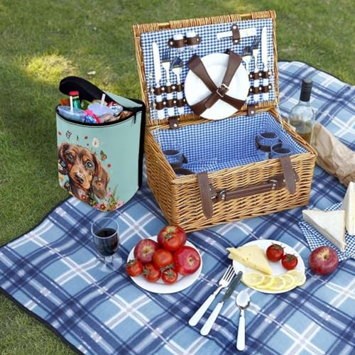 Image of Talayituse Dachshund Butterfly Daisy Print Car Trash Can Accessories Organizer Garbage Bag Dustbin Container with Lid Waste Basket Storage Pocket Hanging Large Size Vehicle Trash Bin