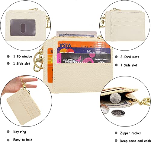 Image of woogwin Womens Slim RFID Credit Card Holder Mini Front Pocket Wallet Coin Purse Keychain(Lichee Beige)