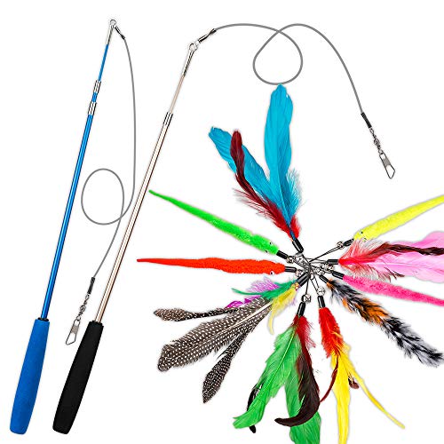 JIARON Cat Toys Feather Toy, 2PCS Retractable Cat Wand Toys and 10PCS Replacement Teaser with Bell Refills, Interactive… - Image 8