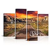 FuShvre Route 66 Wall Art Southwest Pictures California Desert Canvas Prints for Home Office Wall Decor Framed Bunrt Orange