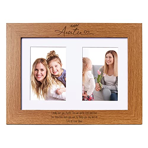 Image of Personalised Auntie Double Photo Picture Frame With Leaf Landscape
