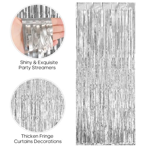 Image of 2 Pack Fringe Curtains Backdrops, Foil Fringe Curtains, Door Streamers for Birthday Wedding Bridal Shower Holiday Graduation Party Decorations, Photo Booth Backdrops, Silver