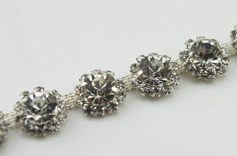Crystal Rhinestone Trim Sunflower Silver Chain Sewing Trims Cake Decoration Lz124 - (Color: 5 Yards)