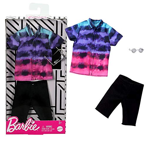 Barbie Fashions Pack: Ken Doll Clothes with Tie-Dye Shirt, Black Shorts & Circle Sunglasses, Gift for Kids 3 to 8 Years Old