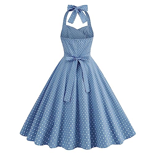 Image of 1950s Dresses for Women Vintage Retro Cocktail Party Swing Dresses Halter Floral Rockabilly 50s Polka Dot Pin up Dress