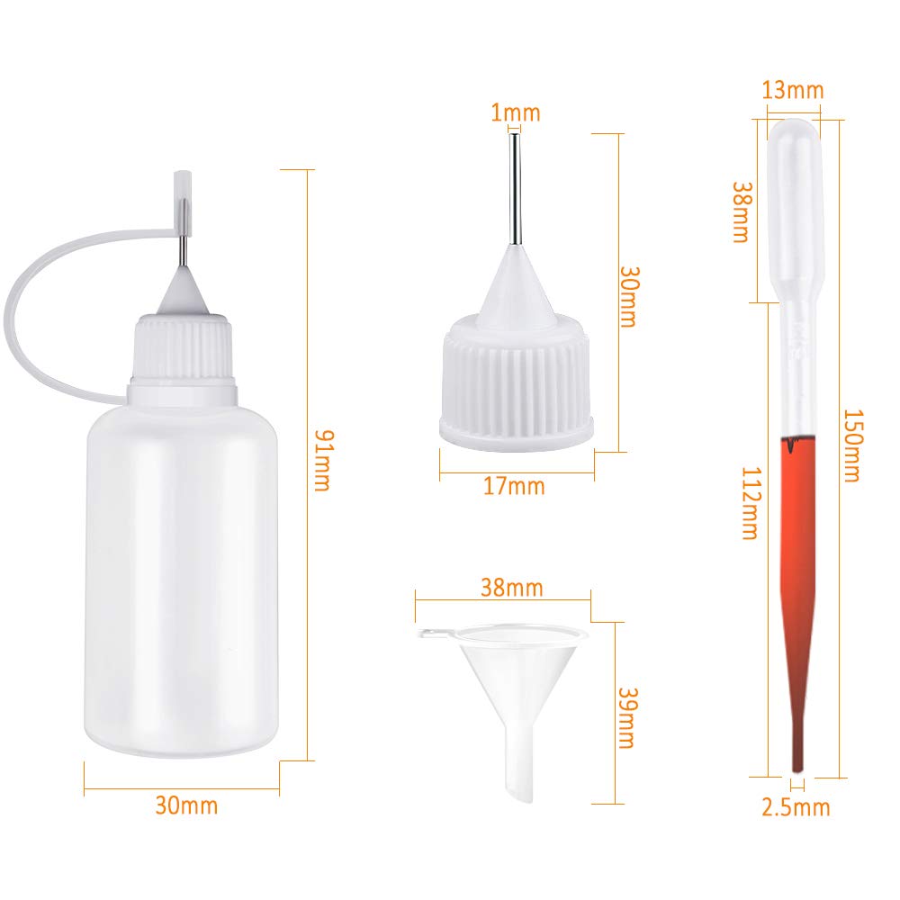 15 Bottiglie Con Beccuccio Da 30ml + 5 Imbuti E 5 Cannucce - Per Colla, Inchiostro E Liquidi DIY - Foto 5
