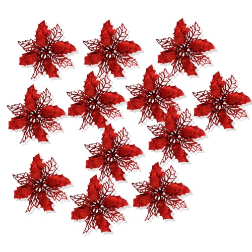 Srotmirw 12 Stück Rote Poinsettia Weihnachten Dekoration,...