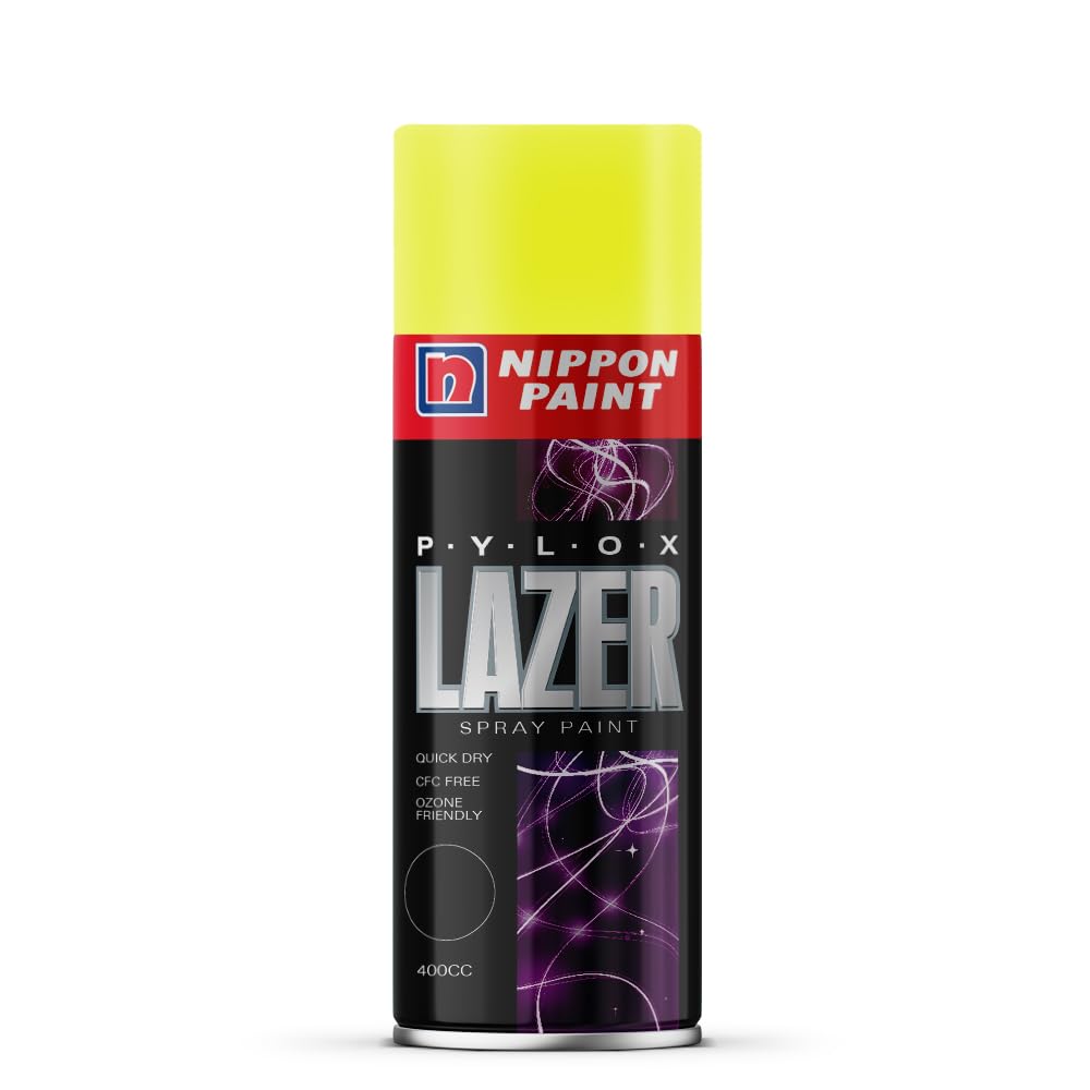 Nippon Paint Pylox Spray Paint (400ML, Fluorescent Yellow)-Quick Drying & Low Odor Aerosol Paint for Wood, Metal, Plastic, Glass-Multipurpose DIY Paint for Art n Craft, Furniture, Automotive