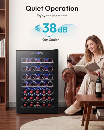 Image of EUHOMY 45 bottle Wine Cooler Refrigerator, Wine Fridge Glass Door, Black