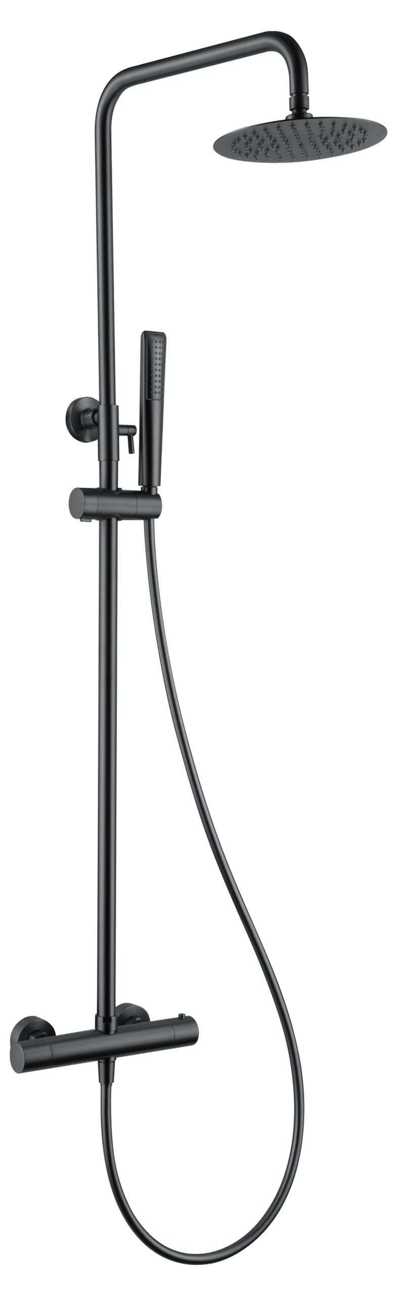 MICE - Barra de ducha termostática hecha de acero inoxidable - Columna de ducha con rociador, mando y soporte con control temperatura (Black Gun Metal)