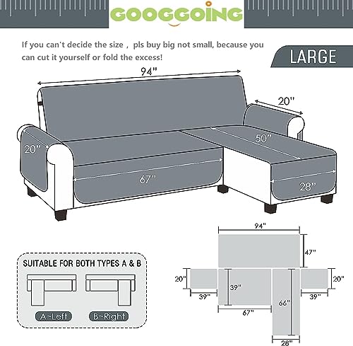 Googgoing Sofa Slipcover, L Shape Sofa Cover Sectional Couch Cover Chaise Lounge Slip Cover Reversible Waterproof Sofa Cover Furniture Protector Cover For Pets Kids Children Dog Cat(Dark Grey,Large) #TOP1