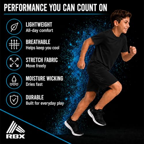 Image of RBX Boys Short Set - 2 Piece Active Performance Short Sleeve Athletic Shirt and Basketball Shorts with Elastic Waistband