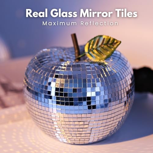 Image of Valentines-Day Disco-Ball Decor Apple Mirrorball - Apple Shaped Home Decor for Party, Home, Room Decoration, Retro Disco Party Decorations, 5 Inch Mirror Disco Apple for Table Decor