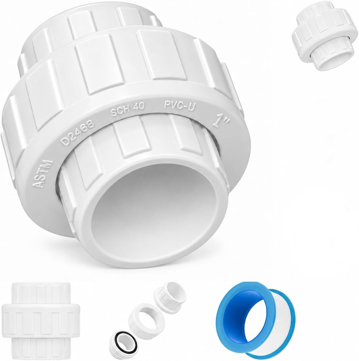 1 Inch PVC Union Coupling, Fits 1.315" OD SCH 40 PVC Pipe