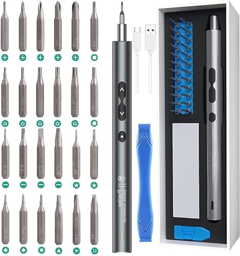 Ankilo Mini Electric Screwdriver, 28 in 1 Rechargeable Portable Power Screwdriver Set with 24 Precision S2 Bits 3 LED Light Repair Tool for Phone Watch Camera Laptop Toys