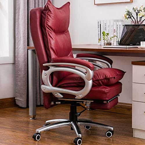 WXF Büro Chefsessel, Hoch-Back Leder Bürostuhl Ergonomischer mit Fußrasten und Dicke Polsterung Reclining Computer-Schreibtisch-Stuhl (Color : Red, Size : Cowhide) Cover