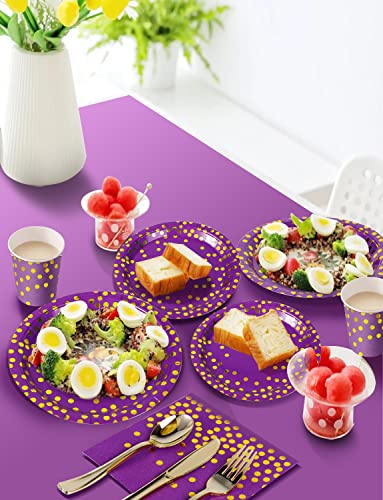 Image of Nkaiso 141Pcs Purple Gold Paper Plates and Napkins Party Supplies for20