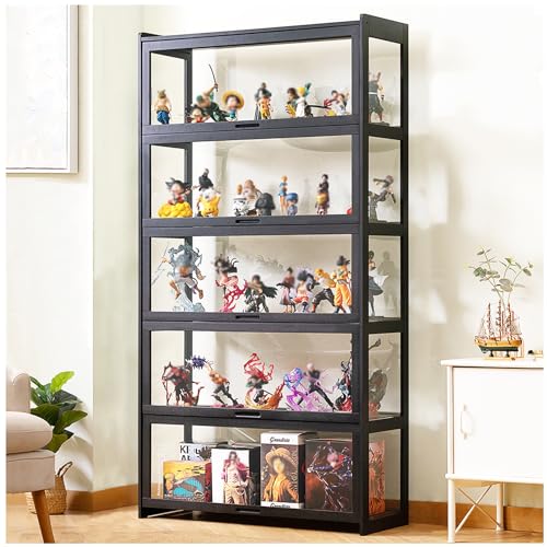 ARMERI Display Cabinet with Acrylic Flip Doors, Toys Display Case, Transparent Bamboo Display Case, Figures, Curio Collection Display Cabinet, Floor Standing Clear Showcase ,90×172cm/35.4×67.7in