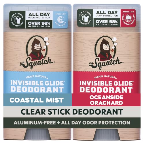 Dr. Squatch Invisible Glide Natural Deodorant Men, Aluminum Free (2-Pack) | All Day Odor Protection, Smooth Glide, No Stains, Men’s Deodorant (Coastal Mist & Oceanside Orchard) - image 1