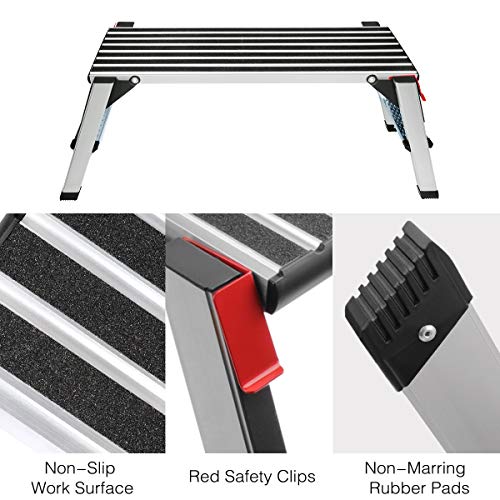 Gimify Work Platform Aluminum Folding Step Ladder Drywall Stool Portable Bench Non-Slip, 330lbs Capacity