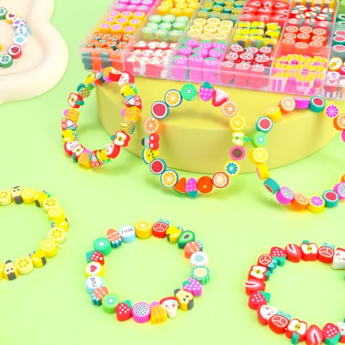 Image of Gionlion Fruit Polymer Clay Beads Bracelet Making Kit, Colorful Clay Beads with Lemon, Strawberry, Avocado, and Watermelon Designs for DIY Jewelry, Bracelet & Necklace Making Crafts