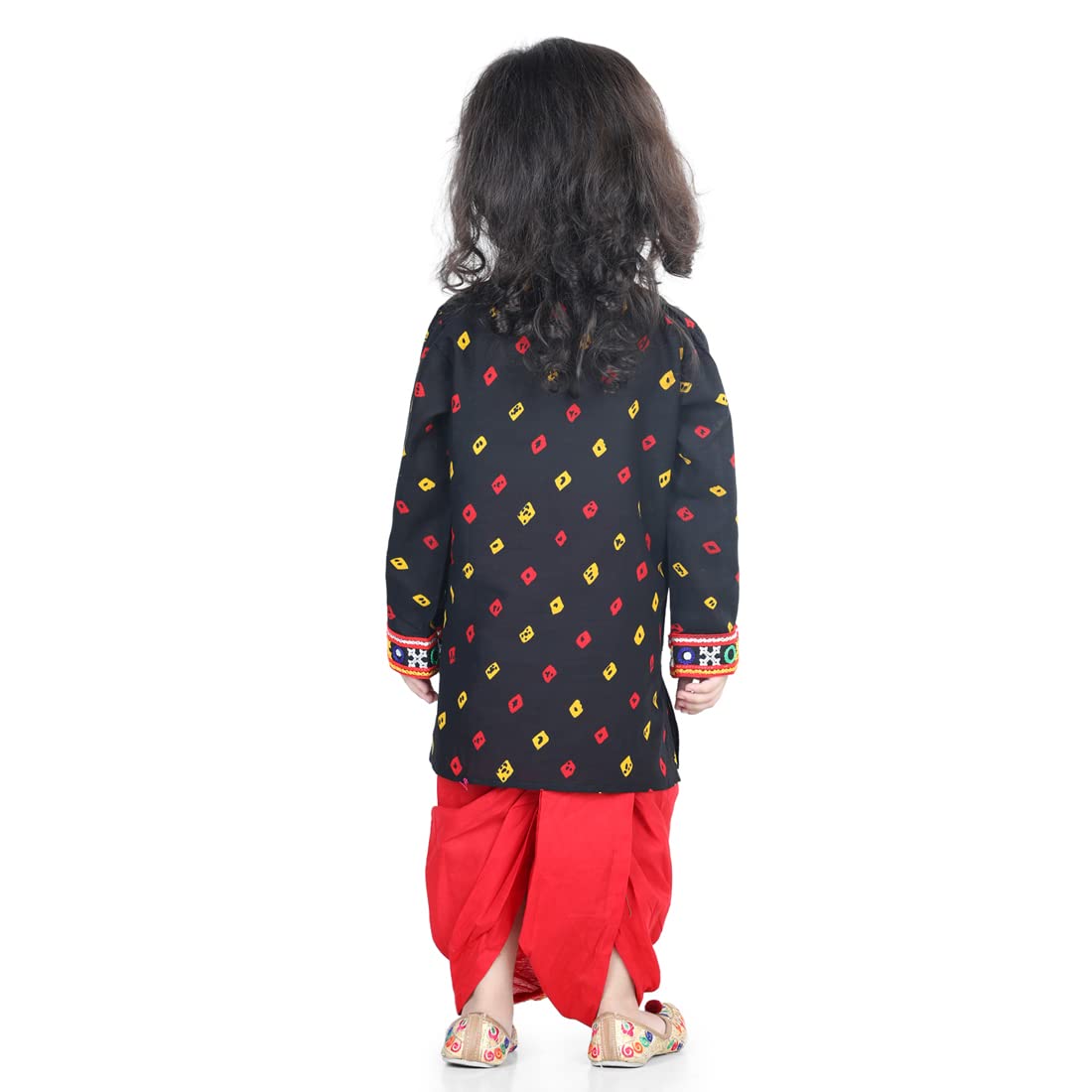 BownBee Ethnic Wear Cotton Bandhani Print Dhoti Kurta Dress Set for Baby Boys With Full Sleeves, Button Closure and Embroidery in Front, Ideal for Festivals (Red, 2 Yrs-3 Yrs) 2