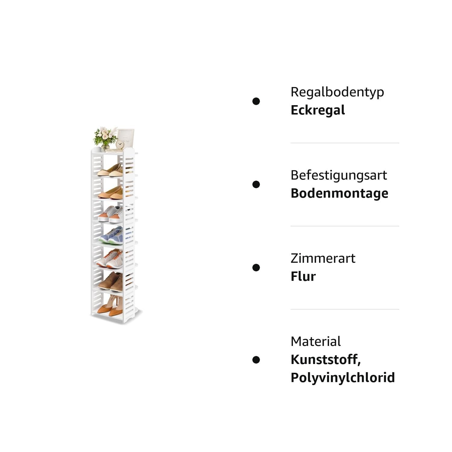 Dripex Schuhregal schmal, 8 Ebenen Verstellbarer Standregal, Schuhablage Schuhständer platzsparend für Flur Schlafzimmer Küche, weiß