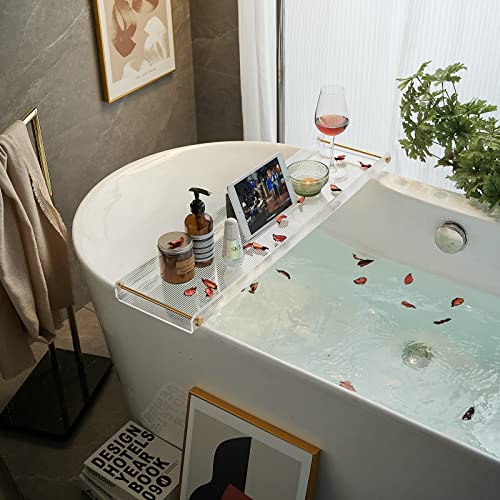 Bathtub Tray Acrylic Bath Tray Bathtub Caddy Non-Slip Bath Tub Tray Table With Gold Brushed Handles #TOP14