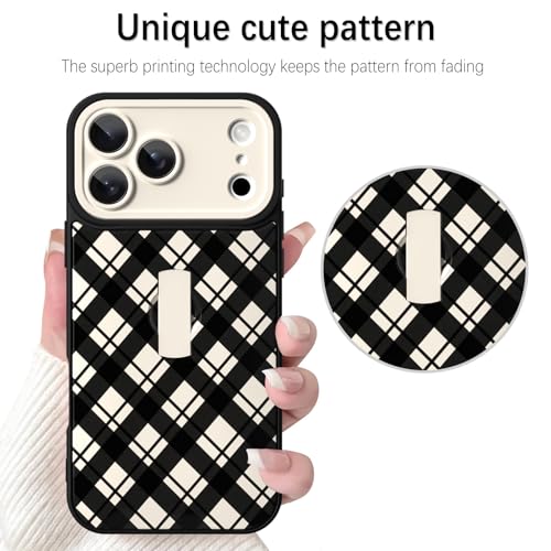 Coque iPhone 17 Pro vichy noir ZIYE avec dragonne et protection de caméra