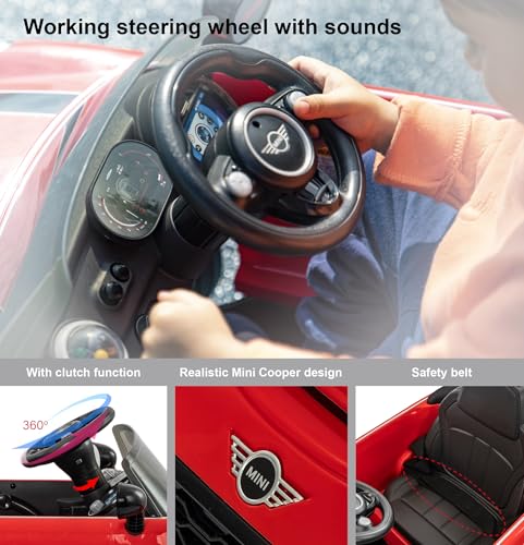 Rollplay MINI Cooper Push Car for Toddlers – Ride-On Car with Adjustable Push Handle, Foot-to-Floor Mode, Steering Wheel with Sounds, Safety Belt, and Opening Door – for Kids Ages 18 Month to 4 Years