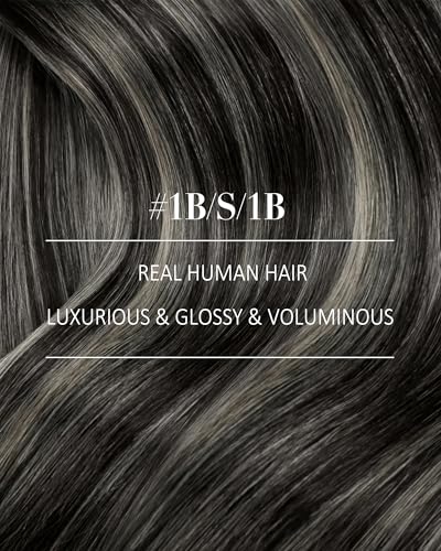 Image of YoungSee 150G Clip in Hair Extensions Balayage Black Mix Silver Hair Extensions Clip ins Black Ombre Clip in Human Hair Extensions Long Straight Hair 24Inch 7Pcs