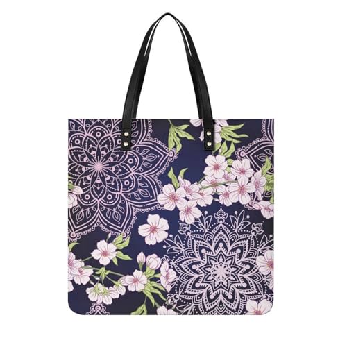 Sac à bandoulière fleur mandala grand volume - Tote bag femme résistant pour voyage