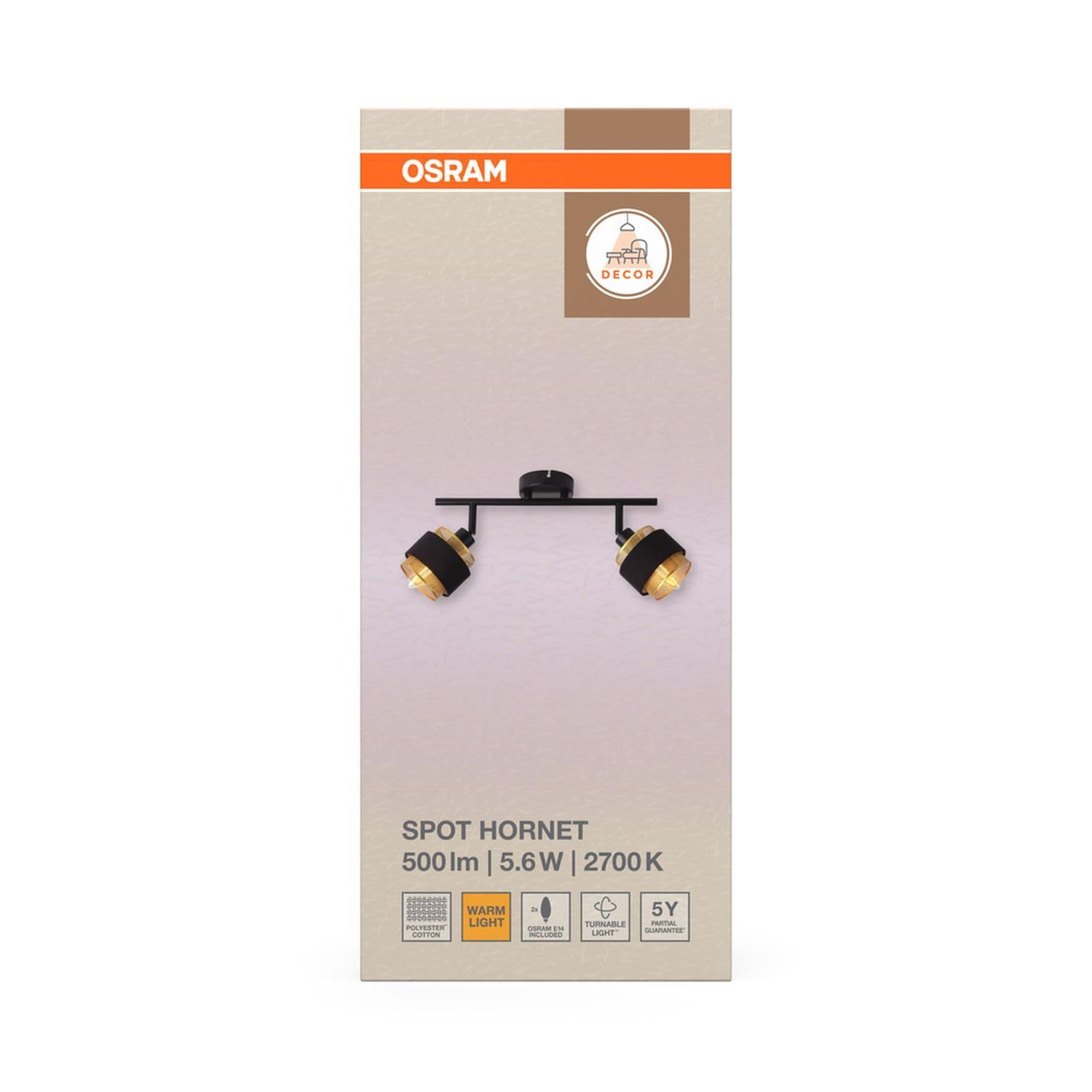 Osram Foco LED Hornet 2 x 2,8 W 827 E14 negro, regulable, blanco cálido (2700 K), 2 cabezales de lámpara ajustables, casquillo E14, incluye bombilla LED