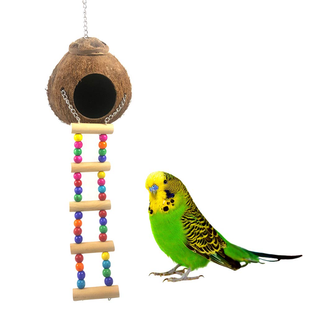 POPETPOP Nido di Uccello in Legno con Altalena da Arrampicata da Allenamento Stand da Gioco per cocorite di conuri Cockatiels Accessori Gabbia per Gabbie