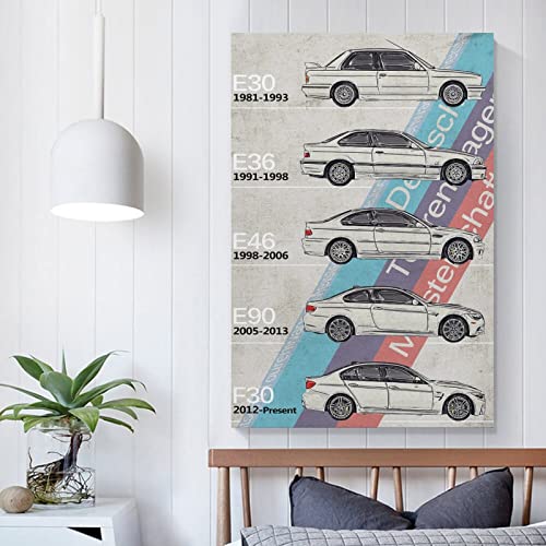 Vintage Historic Car Poster Bmw - Bmw, M3 Generations - Timeline Art Canvas Print Canvas Painting Posters And Prints Wall Art Pictures For Living Room Bedroom Decor 16X24Inch(40X60Cm) Unframe-Style #TOP4