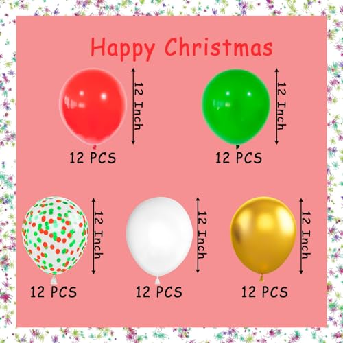 60pcs 12Inch Christmas Balloons, Red Green White Gold Confetti Balloons Latex Merry Christmas Balloons for Birthday Decorations Christmas New Year Carnival Party Decorations (01-SD) - Image 4