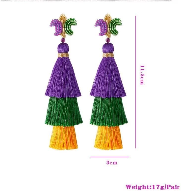 Blue Drop Mardi Gras Earrings for Women Carnival Theme Tassel Mask Lips Hat Lobster Modelling Earrings Mardi Gras Acrylic Earring Carnival Jewelry Gifts - Image 2