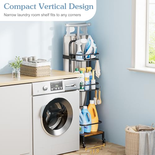 Ironing Board Hanger,Iron and Ironing Board Holder No Wall Mount,Laundry Room Organization and Storage Cart with Iron Stand,Narrow Laundry Shelves Organizer Cabinet,Laundry Room Essentials Accessories