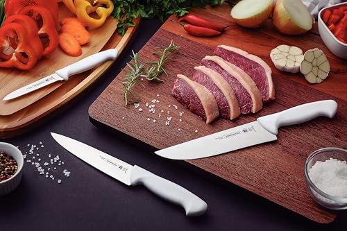 Image of TRAMONTINA Premium 7-Inch Kitchen Knife - Stainless Steel Blade & White Polypropylene Handle - Heat-Treated Edge, Ergonomic Grip, Dishwasher Safe