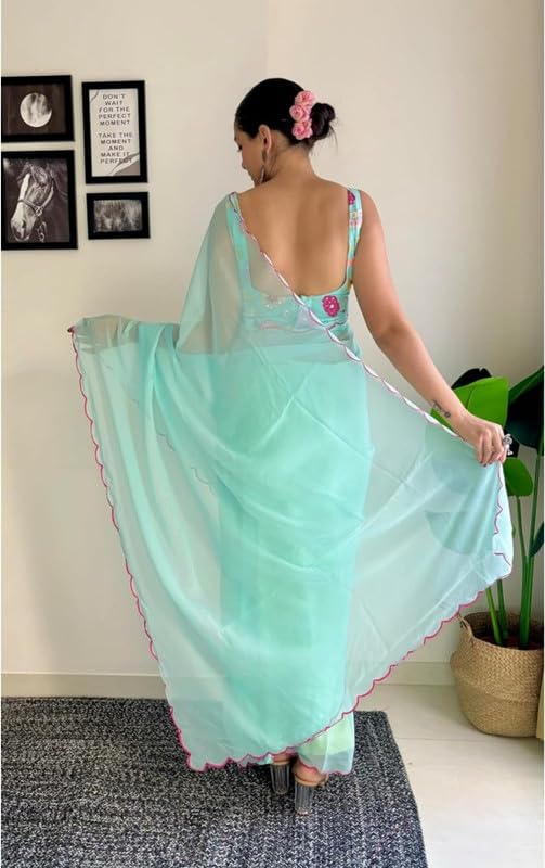 Sari en georgette de luxe brodée main robe indienne d'exception - 3