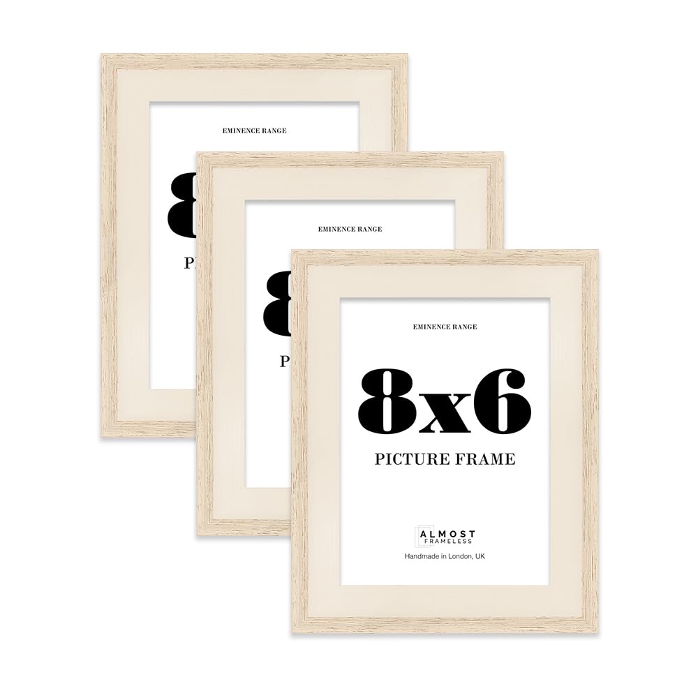 8x6" Oak Picture Frame - Rustic Wood Industrial Effect Photo Frame for Wall Display, Ideal for Posters, Prints & Home Décor, Wall Hooks and Kickstand, 32mm Edge - 3 Pack