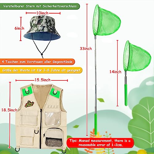 Kit Esploratore all'aperto - Set Cattura Insetti con Gilet, binocolo, Torcia elettrica, Regalo di Compleanno del Giocattolo di Avventura di Campeggio per Ragazzi e Ragazze di età 3-12 Anni - immagine 4