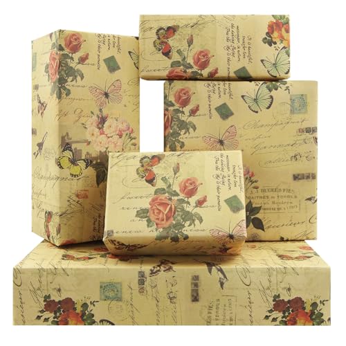 Geschenkpapier mit Vintage-Rosen, 6 Bögen, Retro-Blumenmotiv, Schmetterling, Geschenkpapier, Postkarte, Rose, Blumen, gefaltetes Kraftpapier, gefaltet für Geburtstag, Muttertag, Hochzeit, Weihnachten, Geschenkpapier mit Vintage-Rosen, 6 Bögen, Retro-Blumenmotiv, Schmetterling, Geschenkpapier, Postkarte, Rose, Blumen, gefaltetes Kraftpapier, gefaltet für Geburtstag, Muttertag, Hochzeit, Weihnachten,