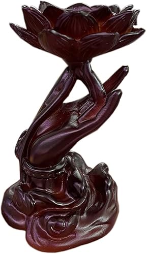 Base de bola de cristal de resina Lotus Guanyin Hand Stands Ornamento puede sostener diámetro 1.6-3.1 in Bola Decoración del hogar (rojo)