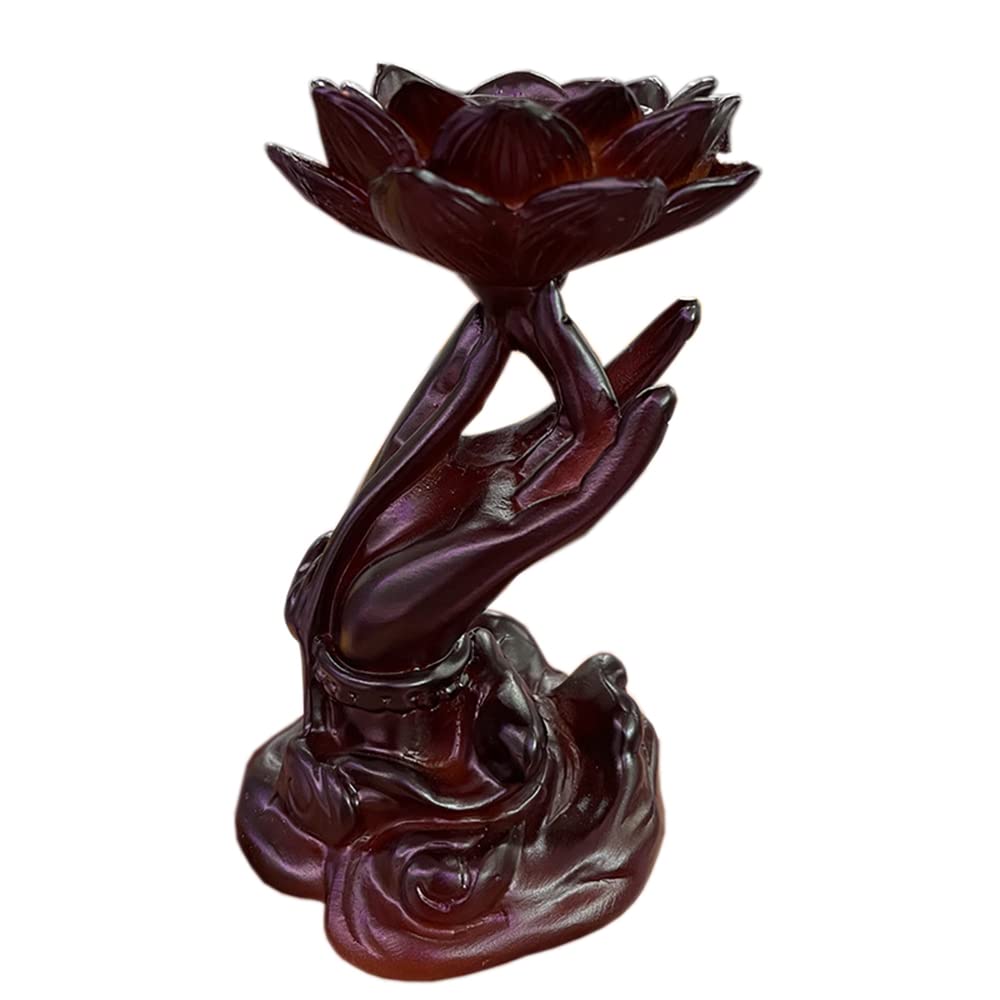 Resin Crystal Ball Base Lotus Guanyin Hand Stands Ornament can Hold Diameter 4-8cm Ball Home Decoration (red)