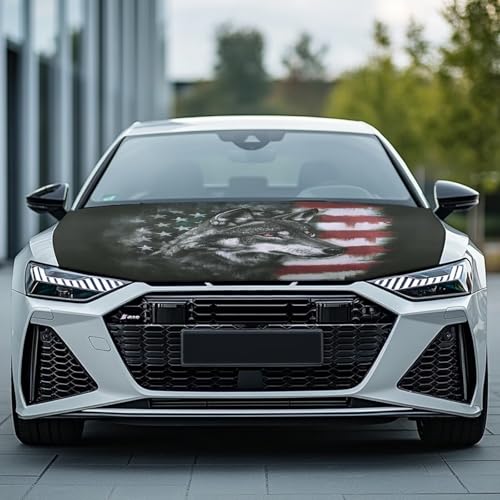 Image of Wolf American Car Hood Cover Polyester Elastic Fabrics Washable Suitable for Large SUV and Pickup Trucks 39x59in
